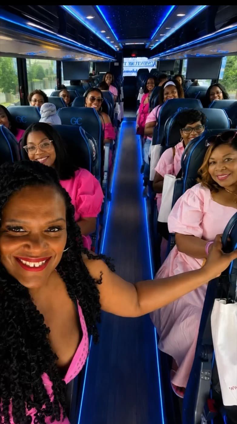 LIPSC members aboard the bus for the 50 Shades of Pink Charlotte Bus Tour